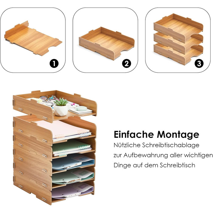 Штабелювані лотки для зберігання, 6 шт. , офісний органайзер, лоток для листів на столі, дерев&39яний для лотка для документів/лотка для паперу, лоток для файлів A4, коричневий, 6 шт.