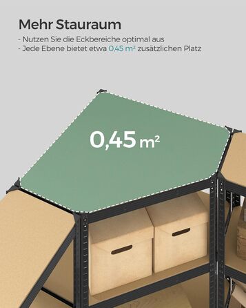 Комплект кутових полиць SONGMICS, 5 ярусів, міцний стелаж, металевий, полиця для зберігання в гаражі, підсобному приміщенні, підвалі, вантажопідйомність до 2625 кг, чорний/натуральний бежевий GLR070B03 5 ярусів (160Г x 160Ш x 180В см) чорний натуральний б