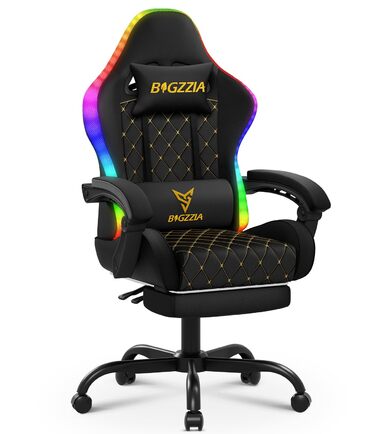 Ігрове крісло RGB LED, ергономічне ігрове крісло з підніжкою/підголівником/поперековою опорою, нахил 90-135 регулювання висоти поворот 360, ПК крісло для підлітків та дорослих (чорне) Чорний колір зі світлодіодним підсвічуванням