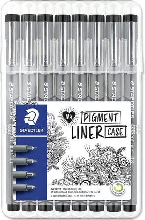 Пігментний вкладиш Ручки Fineliner Настільні набори гаманців Black Fineliner Multipack для мистецтва, малювання, рукописного тексту, каліграфії, журнальних ручок Fine Liner (8 шт. , змішаний набір), 308