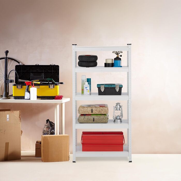 Міцний стелаж Relaxdays, В x Ш x Г 150 x 75 x 30 см, 5 полиць, сталь, білий Стелаж для зберігання, 875 кг, вставний, для підвалу, гаража