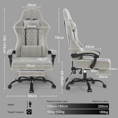 Масажне ігрове крісло Devoko тканинне, гоночне геймерське крісло з м'якої високотехнологічної тканини з масажною поперековою підтр