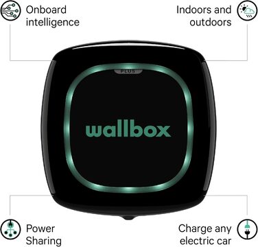 Зарядний пристрій Wallbox Pulsar Plus із зарядною потужністю до 22 кВт, штекером типу 2 та 5-метровим зарядним кабелем. Підключенн