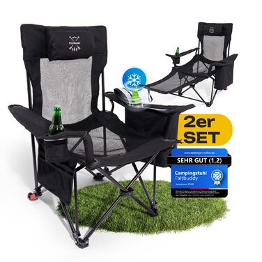 Комплект із 2 складних кемпінгових стільців та шезлонгів 2-в-1 180 кг Сумка-холодильник XXL Малий розмір упаковки Рибальське крісло, кемпінгове крісло, пляжний шезлонг, складне, легке сонцезахисне крісло - для кемпінгу, пляжу, фестивалю, активного відпочи