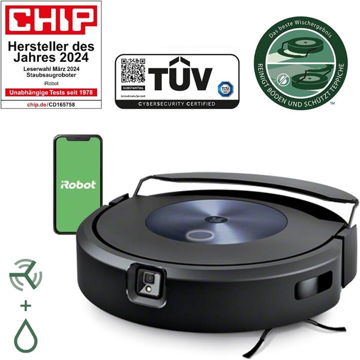 Робот-пилосос iRobot Roomba Combo j7 (c7156) з функцією виявлення/уникнення об'єктів, картографування, 4-етапне прибирання, цілеспрямоване прибирання кімнати або території, сумісний з голосовим помічником, колір Navy Blue