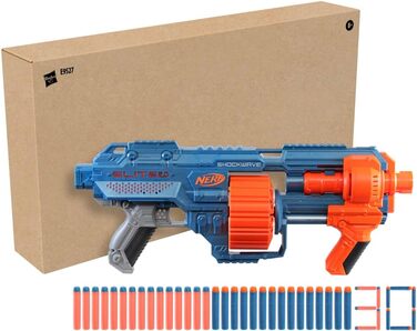 Бластер Nerf Elite 2.0 Shockwave RD-15, 30 дротиків Nerf, обертовий барабан на 15 дротиків, швидкий вогонь з помповим механізмом, з можливістю розширення, упаковка без розчарувань