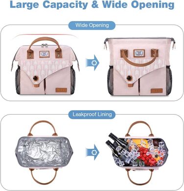 Жіноча сумка-холодильник Lekesky для ланчу, ізольована, герметична, з широким отвором, 11 л, рожева