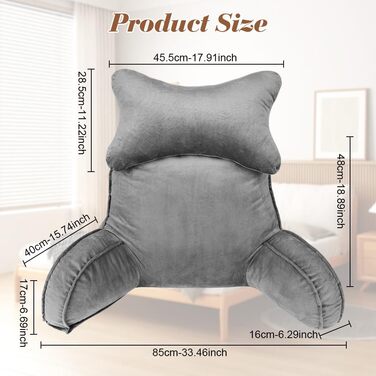 Подушка для читання, подушка для спини зі знімним валиком для шиї та підлокітниками, подушка для відпочинку на ліжку для використання в ліжку або на дивані, подушка для спини для читання, роботи та ігор