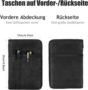 Класична вощена полотняна обкладинка для блокнота на блискавці, кишеня для щоденника, обкладинка для польових нотаток, водонепроникна обкладинка для блокнотів 5x8, блокнот мандрівника A5 (чорний) чорний 1 17*25 см