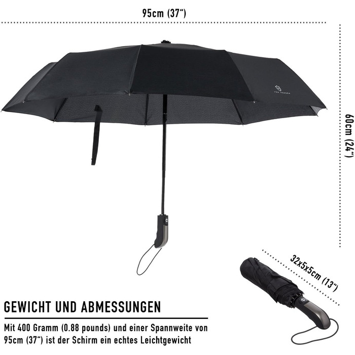 Парасолька VON HEESEN захищена від шторму до 140 км/год - з сумкою-парасолькою та дорожнім футляром - Складна парасолька з автомат