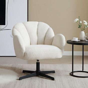 Крісло Chairus для вітальні, обертове м&39яке крісло з підлокітниками, штучне хутро, крісло-реклайнер, сучасне крісло, спальня, балкон (біле)