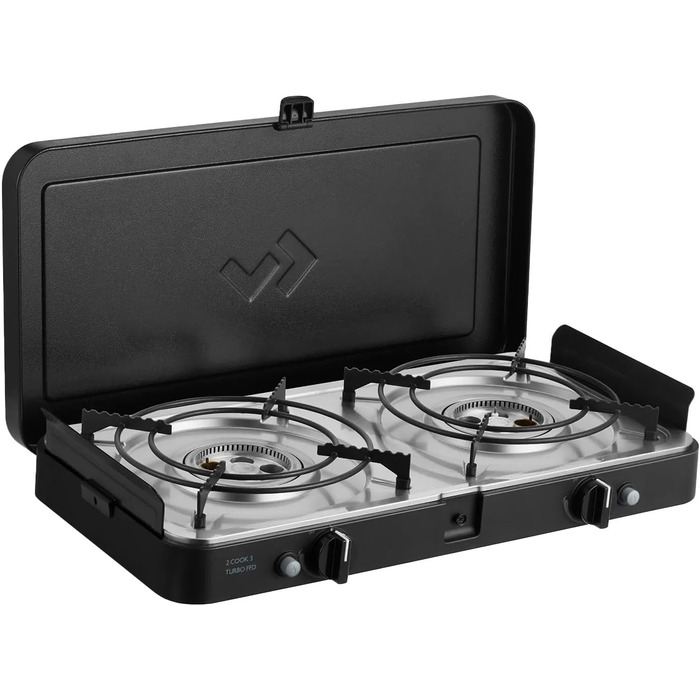 Турбоплита 2 Cook 3 Кулінарна книга для кемпінгу - Газовий настільний гриль з 2 конфорками Книга рецептів - Набір грилів для кемпінгу з п&39єзо-запалюванням та рецептами Аксесуари для грилів та обов&39язкові речі для кемпінгу - Турбоплита 50 мБар Кулінарн