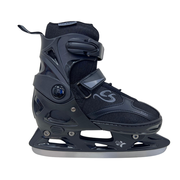 Регульовані ковзани Cox Swain Black Ice, взуття для катання на ковзанах для дітей, підлітків та дорослих вагою до 100 кг, попередньо заточене лезо з нержавіючої сталі, м&39який черевик, чорний, розмір M (37-40) Чорний S (33-36)