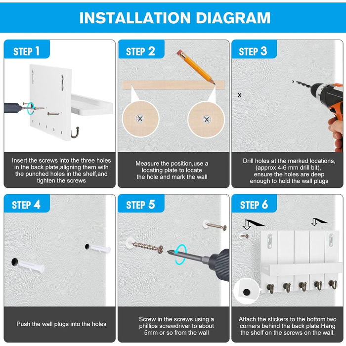 Ключниця Kldgris з полицею, дерев'яна ключниця, декоративна дерев'яна настінна ключниця, з 5 гачками для ключів, для входу, передп