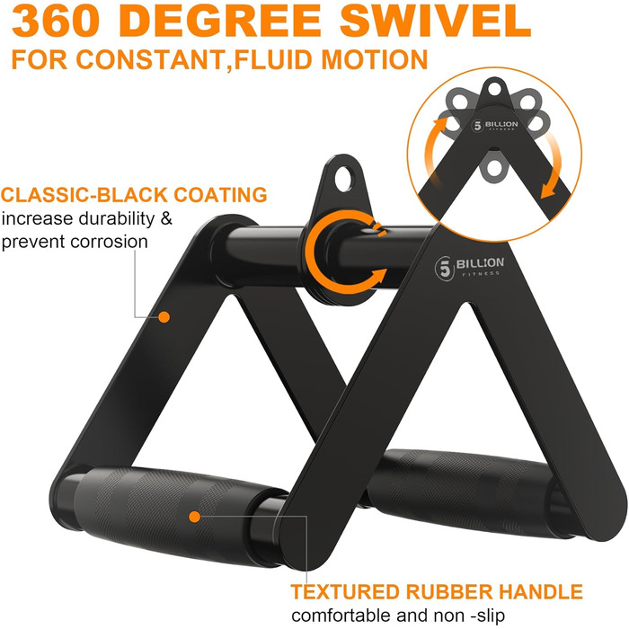 Мільярдів трицепсів, тросовий тренажер для тяги, аксесуар для силових тренувань, V-подібний хват з обертанням, тренажер для трицепсів, тросовий тренажер для тяги, фітнес-набір, сталь, чорний, 5