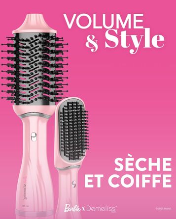 Стайлер-фен 2-в-1 Demeliss Volume & Style Колекція Barbie сушіння та укладка для всіх типів волосся, 2 змінні насадки, кераміко-турмалінове покриття, 3 температурні режими