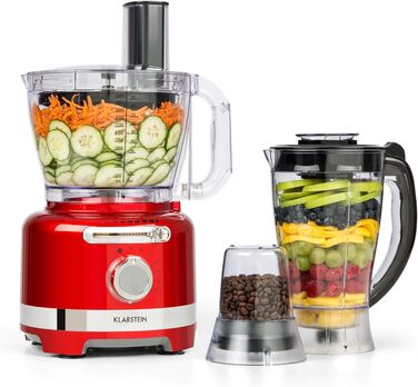 Багатофункціональний блендер Підставка Міксер Подрібнювач Кухонна терка Соковижималка Кухонний комбайн, 1000 Вт, Безступінчастий, 6 режимів, без BPA, 3 літри, 3 л мірний стакан, лопатка, червоний