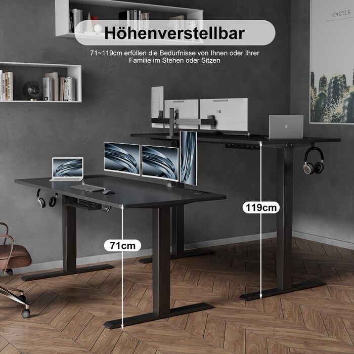 Стіл для письмового столу 180 x 80 см з лотком для кабелів, електрично регульований по висоті стійкий стіл для стояння, комп'ютерн