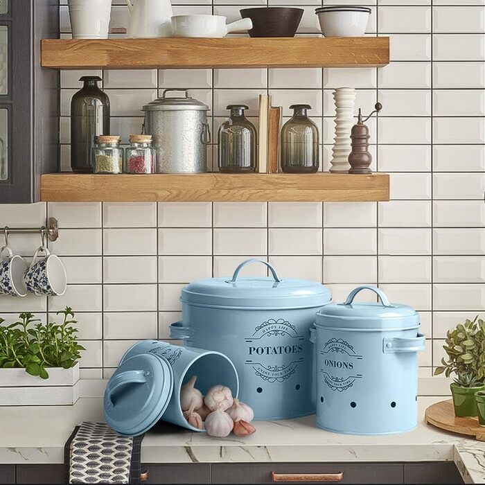 Набір вентильованих контейнерів для зберігання картоплі, цибулі та часнику, 3 шт. Ідеальне поєднання модного дизайну (світло-блакитний o2)