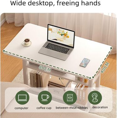 Мобільний комп&39ютерний стіл, портативний офісний стіл на колесах, стіл з регульованою висотою, офісний стіл для студентів та працівників, 80x40x60-90 см (чорний)