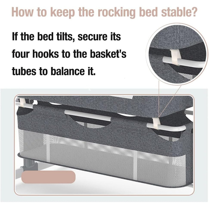 Дитяче ліжечко-ліжечко, дитяча колиска з колесами, дихаюча сітчаста тканина, безпечна та стійка конструкція, дитяче ліжко з 5 режимами гойдання (БЕЖЕВИЙ)