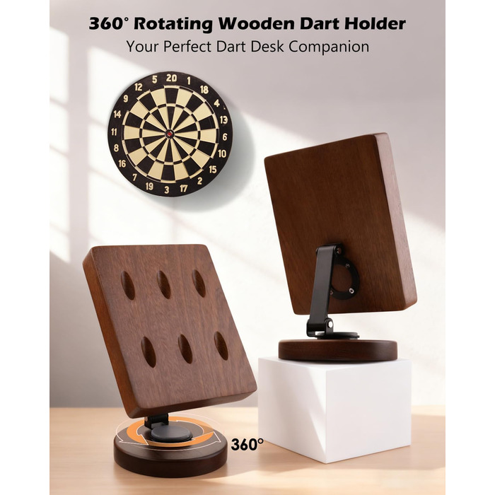 Обертовий дерев&39яний тримач для дротиків настільна підставка для зберігання 6 сталевих та м&39яких дротиків, кишеня-органайзер з нековзною основою для ігрової кімнати, бару, офісу (коричневий)