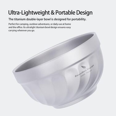 Двостінні титанові миски 500 мл вівсянка, рис, суп, миска, надлегка портативна посуд для кемпінгу на свіжому повітрі (титановий колір) Ti1168T 500 мл Ti1168t