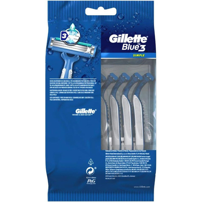 Проста одноразова бритва Gillette Blue3 для чоловіків, 8 бритв із 3 лезами, волога бритва з фіксованим лезом, зволожуюча смужка