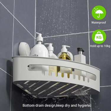 Присоска для зберігання, кошик для душу без кутової полиці для свердління, полиця для душу багаторазового використання 1000 разів, організація кухні, ванної кімнати, шампунь, офіс, балкон, вантажопідйомність 10 кг полиці для душа