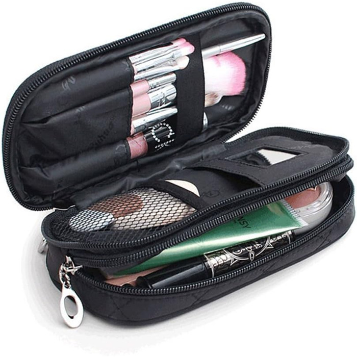 Сумка для макіяжу для жінок з дзеркалом Кисті краси Дорожній набір Організатор Косметичка Професійна багатофункціональна 2-х шаров