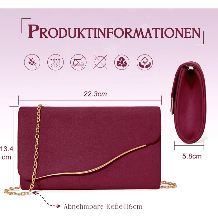 Елегантне бордове клатч-конверт з ланцюжком для вечірок та весіль. Сумка-клатч з еко-замші.