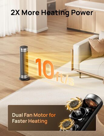 Дюймовий вентилятор-обігрівач Dreo, тихий електричний обігрівач потужністю 2000 Вт для спальні з пультом дистанційного керування, 12-годинний таймер, коливання 70, 5 режимів, керамічний PTC з термостатом, обігрівач для великих кімнат, офіс, сріблястий, 23