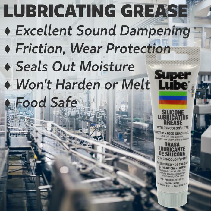 Super Lube 92003 силіконова мастильна паста з PTFE, туба 3 унції (85 г), напівпрозора біла, універсальна змазка з тефлоном, США