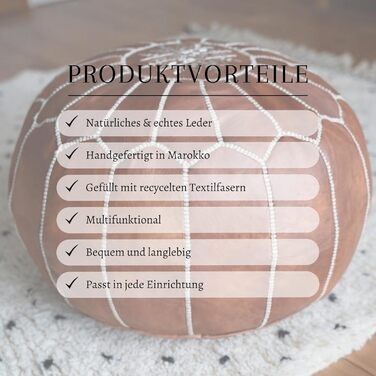 Пуфи та подушки Преміум-пуф зі справжньої шкіри - Ручна робота - Доставка з наповнювачем - Пуф-мішок для ніг (Коньяк-коричневий)