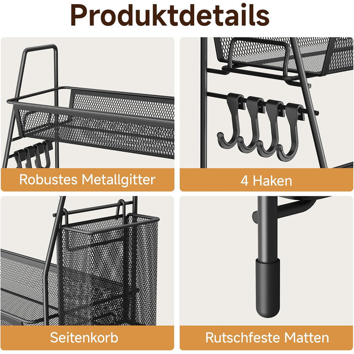 Стійка для спецій, 2-рівневий кухонний органайзер, металевий органайзер для шаф, стоячий органайзер для ванної кімнати, полиця для кухонної стільниці для кухні, ванної кімнати, офісу, чорний