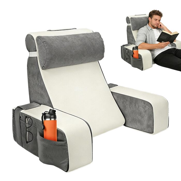 Подушка для читання для ліжка, подушка для читання для ліжка та дивана зі знімними підлокітниками та підголівником, подушка для читання з чохлом, який можна прати, подушка для спини, подушка з підтримкою спини для відпочинку в ліжку, читання, перегляду те