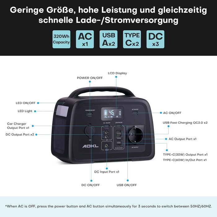 Портативний зовнішній акумулятор постійного струму, акумулятор 320 Втгод для кількох пристроїв, акумулятор LiFePO4, сонячний генератор потужністю 300 Вт з виходом змінного струму/розрядки 300 Вт та USB-C 60 Вт, для кемпінгу, активного відпочинку, подороже