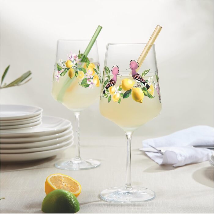 Келих для аперитиву 500 мл - набір 2 - серія Sommertau - для шприца, шприцера - лимонний мотив - зроблено в Німеччині, жовтий, зел