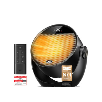 Енергозберігаючий маленький, тихий портативний вентилятор-обігрівач Dreo потужністю 1500 Вт з пультом дистанційного керування, термостатом, можливістю нахилу на 60, 8 функціями безпеки, керамічним нагрівальним елементом PTC, 12-годинним таймером, 3 режима