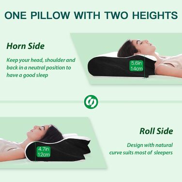 Подушка для шиї, подушка для голови, подушка з піни з ефектом пам&39яті, ергономічна подушка для підтримки шиї 2 в 1 для сну на спині, боці та животі, 60x40x12/14 см (чорна)