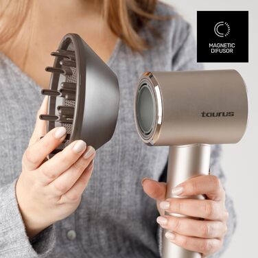 Цифровий фен Taurus Force Protect Ionic Care 10 рівнів швидкості та температури Oscillating Temp Protect Пам'ять LED-підсвітка Магнітний фільтр Аксесуари в комплекті