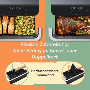 Аерофритюрниця Cosori Dual Blaze Twinfry, гнучкі камери, 10 л, Flex-кошик, матовий чорний