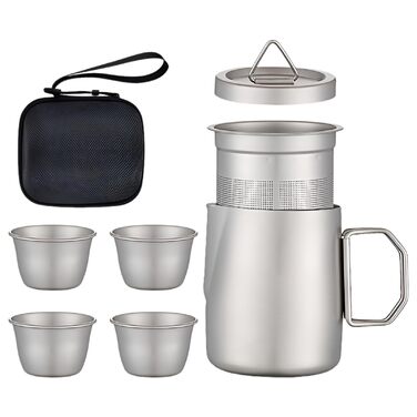 Компактний чайний набір Чайний Мандрівник 4 чашки, ситечко для чаю в комплекті, об'єм 50 мл, міцний термостійкий матеріал, преміум аксесуари для чаювання вдома та на природі