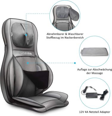 Масажна подушечка для сидіння COMFIER Shiatsu з масажем для розминання, перекочування, вібрації та стиснення повітря, масажна подушечка з функцією нагрівання, для шиї, плечей, спини та стегон, подарунок до Дня батька