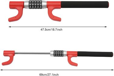 Блокування керма, Кіготь керма з кодовим замком, Блокування керма для автомобіля, Протиугінний пристрій для легкового автомобіля, Код розблоковано 100000 видів комбінацій кодів для автомобіля Легковий автомобіль Вантажівка Будинок на колесах, червоний