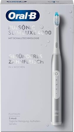 Електрична зубна щітка Oral-B Pulsonic Slim Luxe 4000 Sonic, платинова та чутлива щітки для звукових зубних щіток, 4 шт. и, насадка для зубної щітки Oral-B Звукова зубна щітка