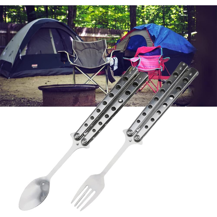 Набір виделок, ложок, гребінців, кемпінгових столових приборів, складний, нержавіюча сталь, для кемпінгу, полювання, подорожей, активного відпочинку, столових приборів для барбекю
