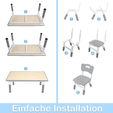 Дитячий стіл 120x60 см з 4 стільцями, комплект дитячих сидінь з регульованою висотою для дітей віком 2-10 років, дерев&39яний дитячий стіл та стільці, ідеально підходить для дитячого садка, класу та дому, сірий