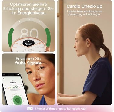 Гібридний смарт-годинник для здоров&39я серця для чоловіків та жінок - ЕКГ, SPO2, моніторинг температури, відстеження сну, здоров&39я дихання, відстеження циклу, 30-денний час роботи від батареї, iOS та Android Rotgold ScanWatch 2 - 38 мм, 2