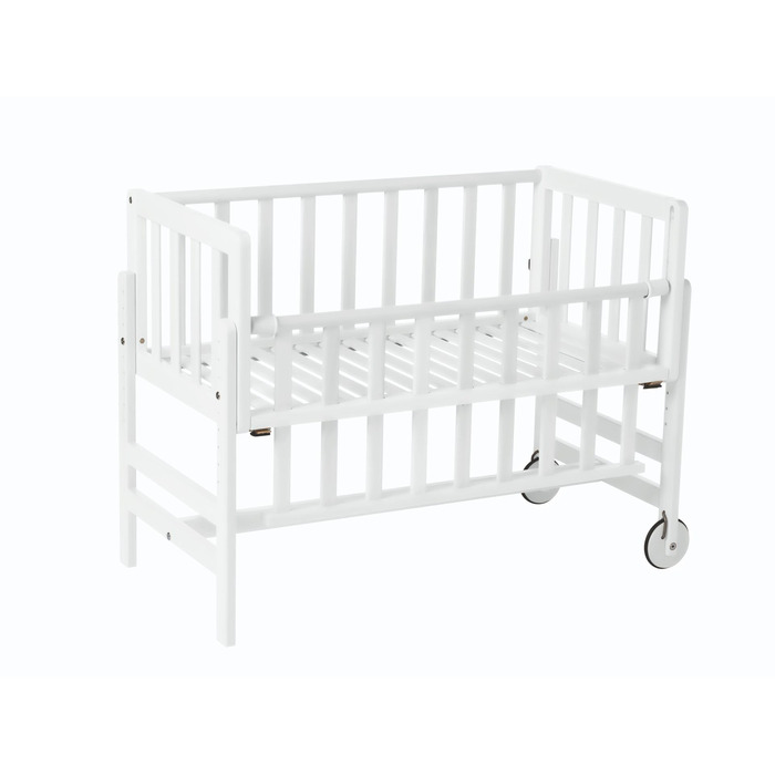 Приліжкове ліжечко Geuther Betty 45 см x 90 см Регулювання висоти у 9 напрямках з рейковою основою з масиву дерева Сталий розвиток Легке складання Білий